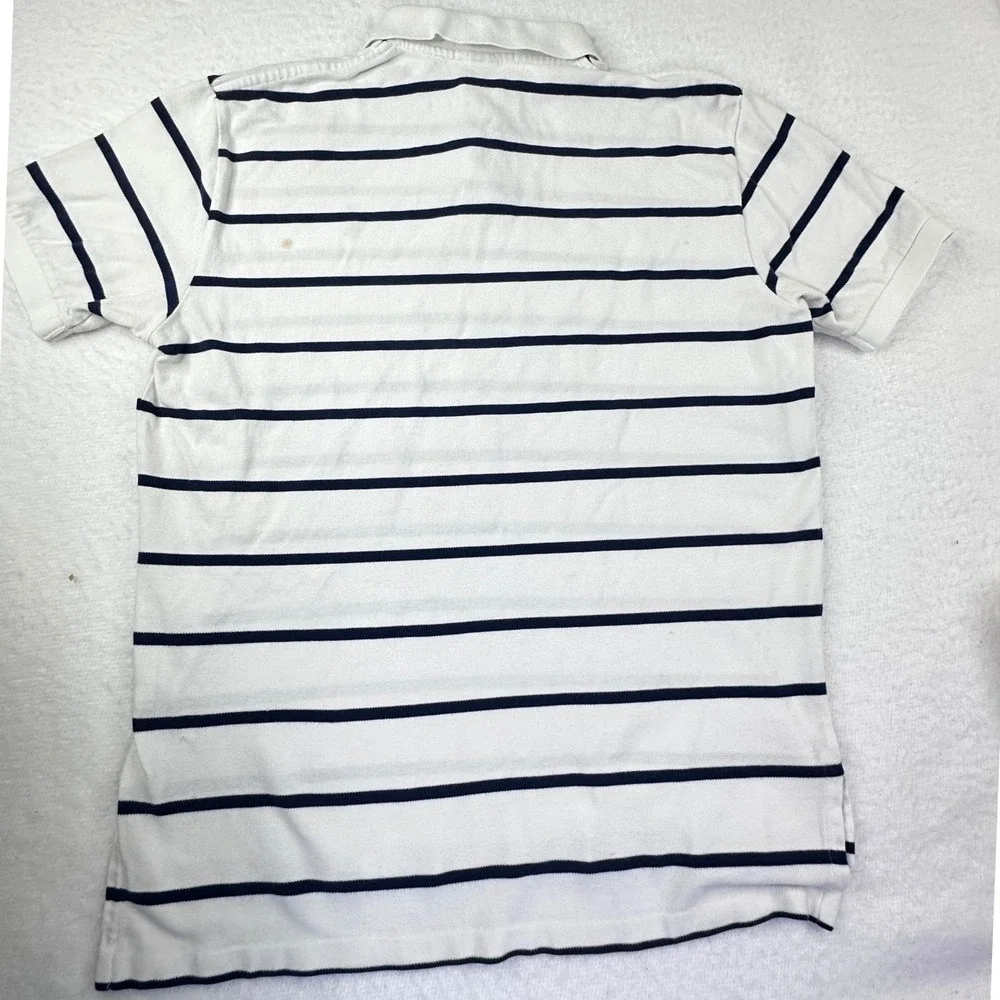 Polo Ralph Lauren Polo Shirt Mens L White/Blue Striped Cotton Pony Pique Golf